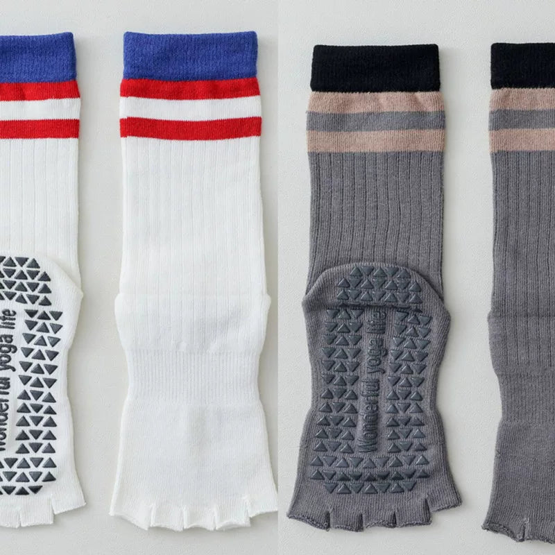 Findszx | Women’s Open-Toe Mid-Calf Five-Toe Yoga Socks with Grip for Pilates, Dance & Indoor Fitness