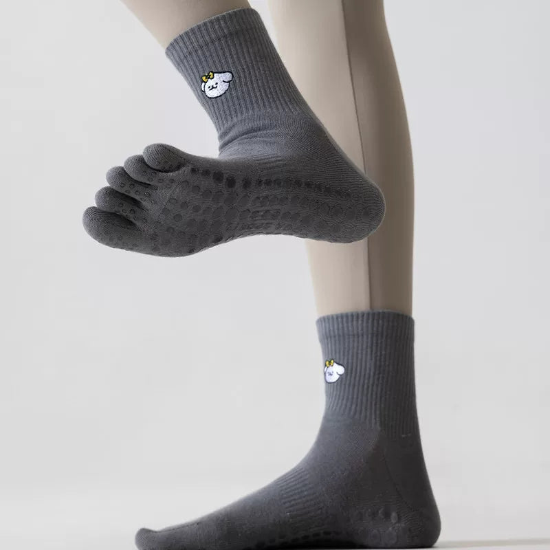 Findszx | Women’s Mid-Calf Five-Toe Cotton Yoga Socks with Grip for Pilates & Indoor Training