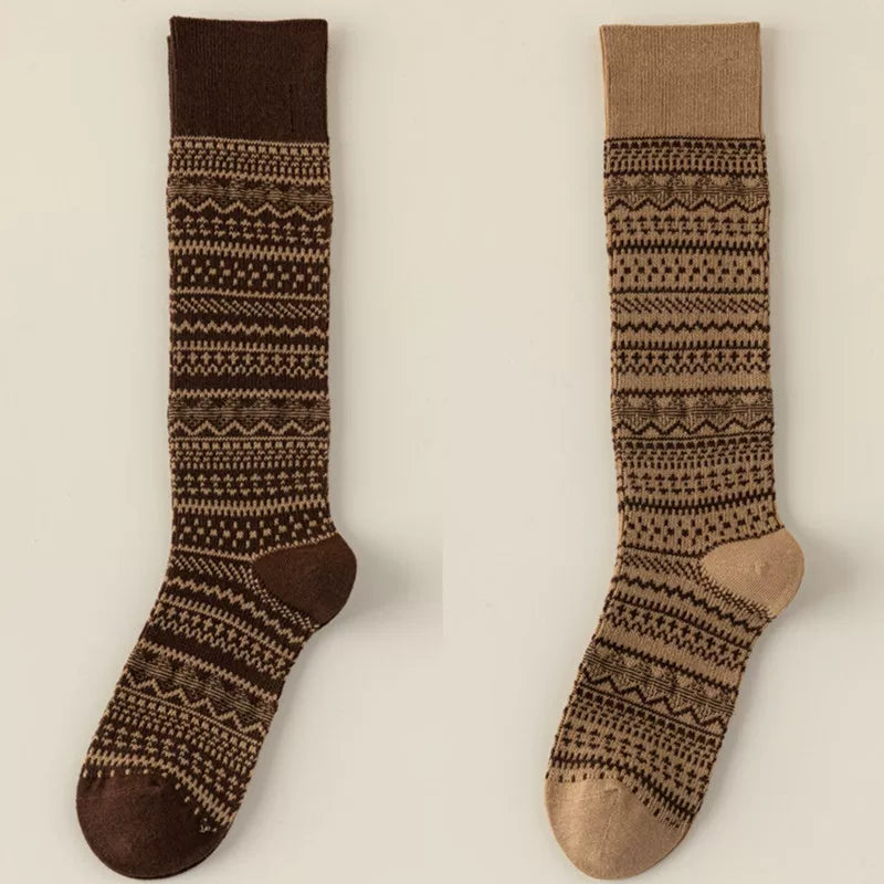 Findszx | Women’s Retro-Inspired High Cotton Socks with Double-Knit Design for Autumn & Winter Wear