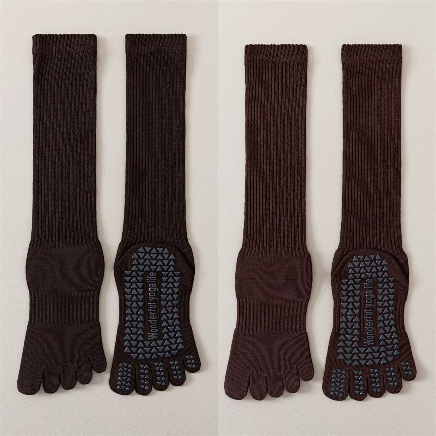 Findszx | Five-Toe Calf Socks in Warm Neutral Tones, Lightweight Design for Yoga & Pilates Wear