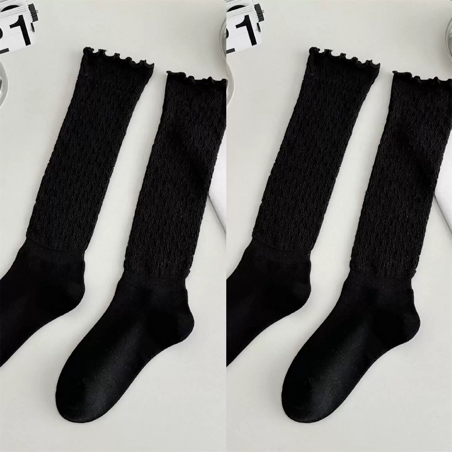 Findszx | Women’s Retro Knit Calf Socks with Lace Trim for Spring & Autumn Wear