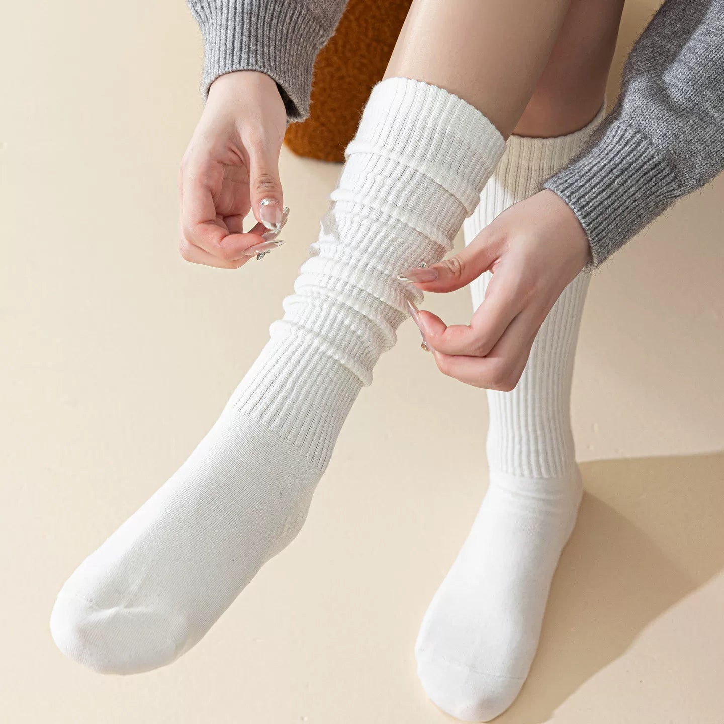Findszx | Women’s Warm Wool-Blend Knee-High Socks with Striped Design for Autumn & Winter Wear
