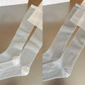 Findszx | Lightweight Vertical Stripe Long Calf Socks for Women, Sheer Texture Design, Spring & Summer Style