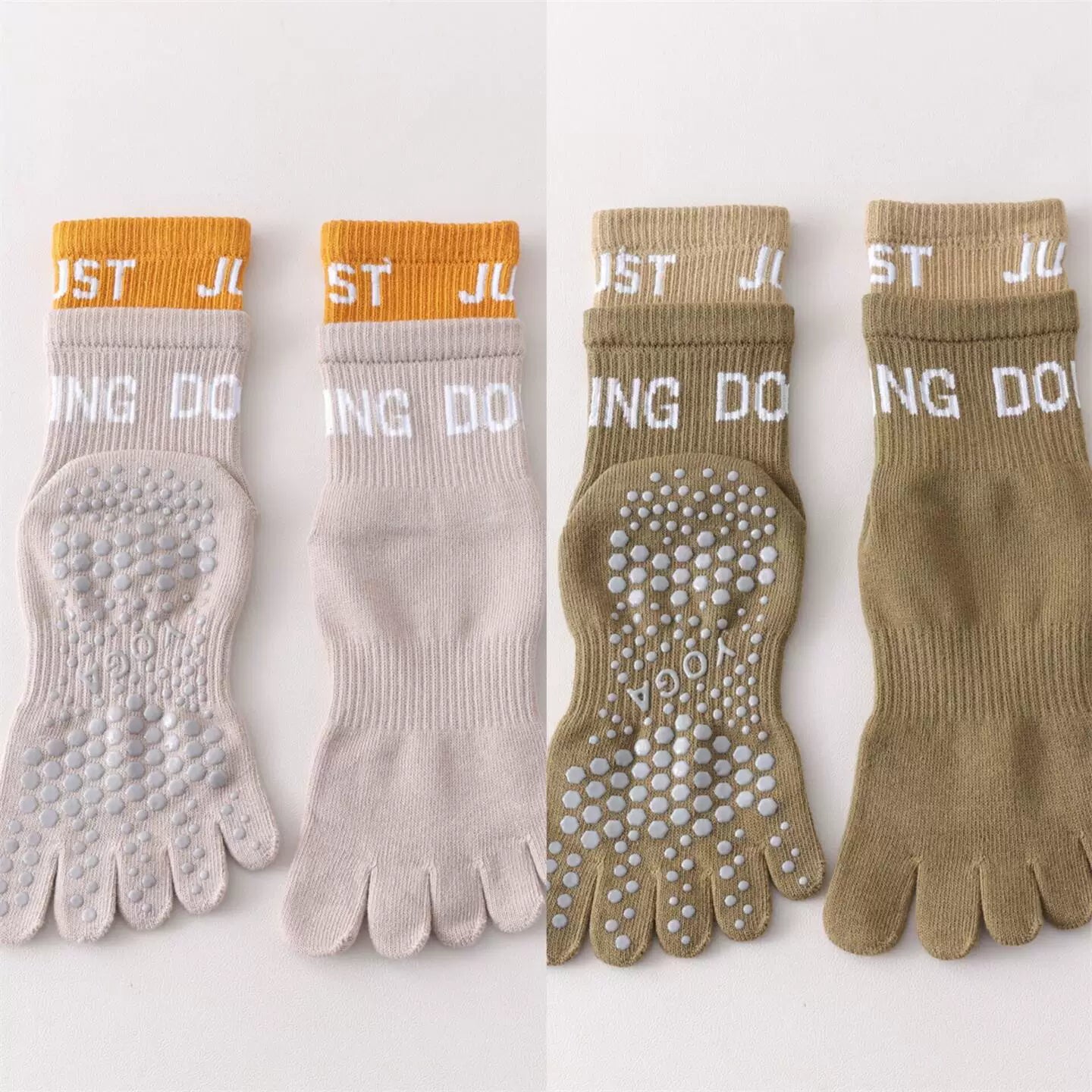 Findszx | Women’s Color-Block Mid-Calf Five-Toe Yoga Socks with Grip for Pilates & Indoor Fitness