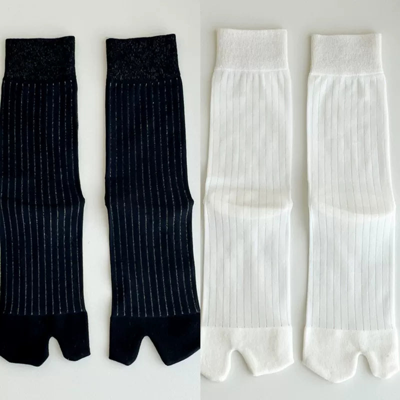 Findszx | Women’s Two-Toe Mid-Calf Socks with Vertical Stripe Detail for Spring & Summer Wear