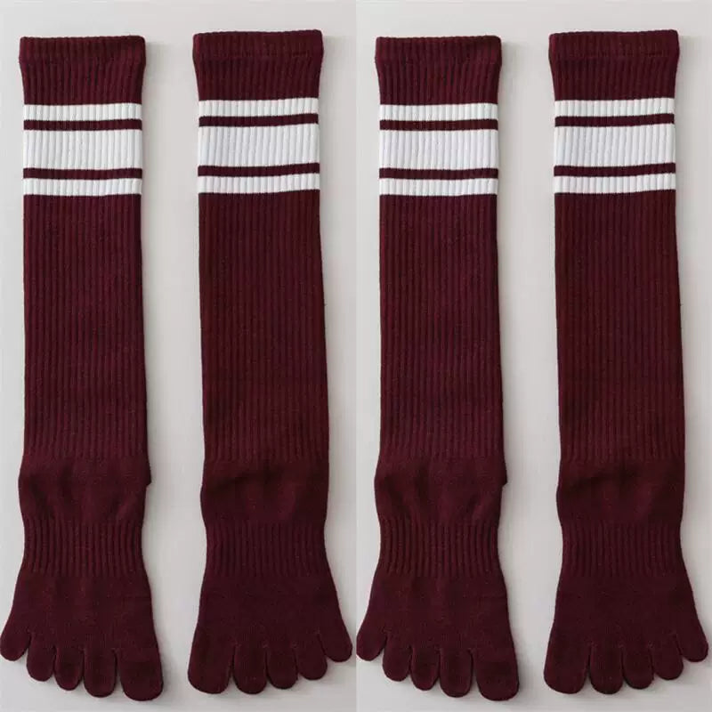 Findszx | Women’s Knee-High Five-Toe Cotton Socks with Striped Design for Spring & Autumn Wear