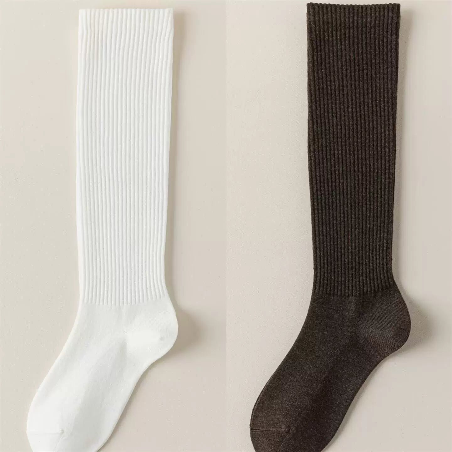 Findszx | Women’s Warm Wool-Blend Knee-High Socks with Striped Design for Autumn & Winter Wear