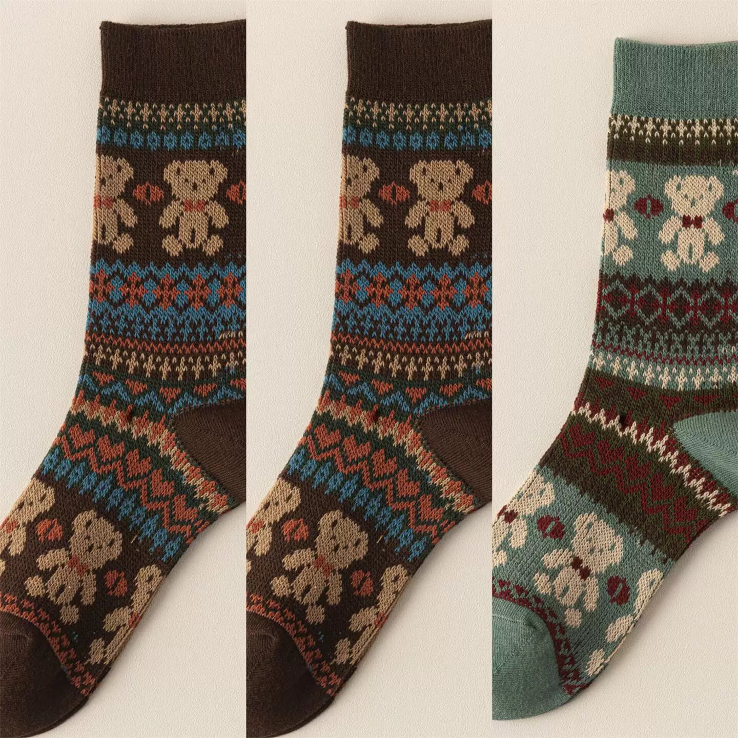 Findszx | Double-Knit Mid-Calf Cotton Socks for Women, Reversible Style, Autumn & Winter Everyday Wear