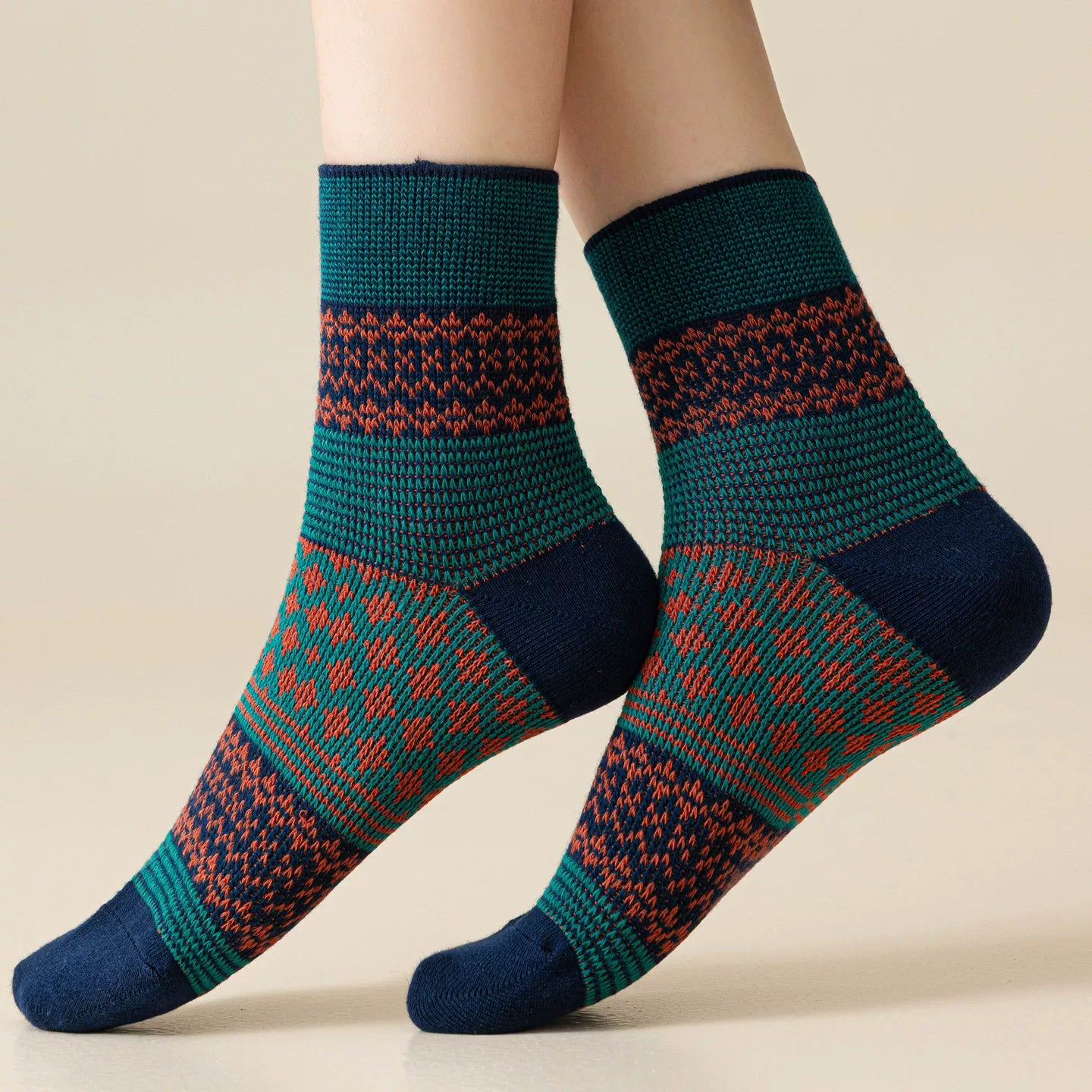 Findszx | Women’s Mid-Calf Cotton Socks with Double-Knit Pile Texture for Autumn & Winter Wear