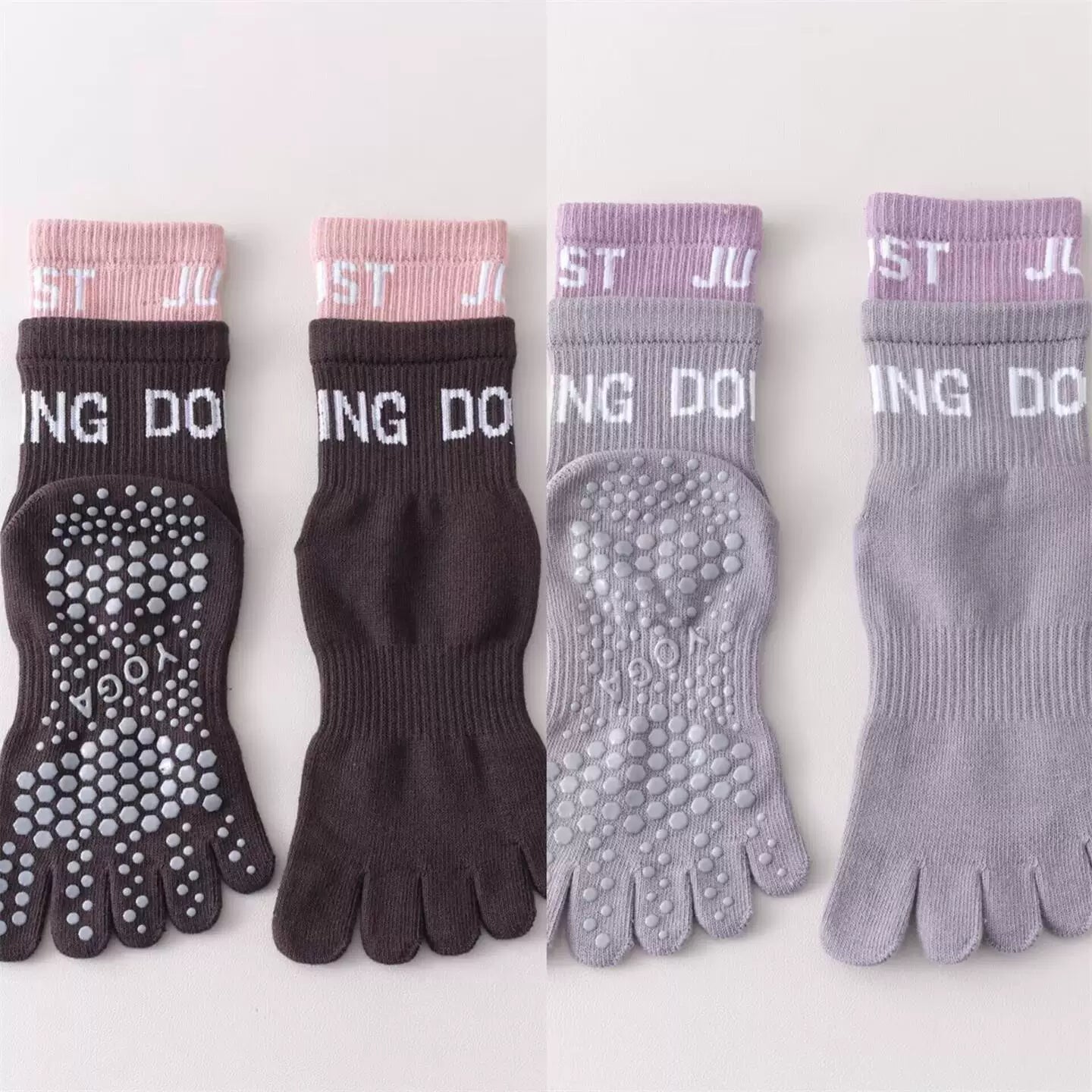 Findszx | Women’s Color-Block Mid-Calf Five-Toe Yoga Socks with Grip for Pilates & Indoor Fitness