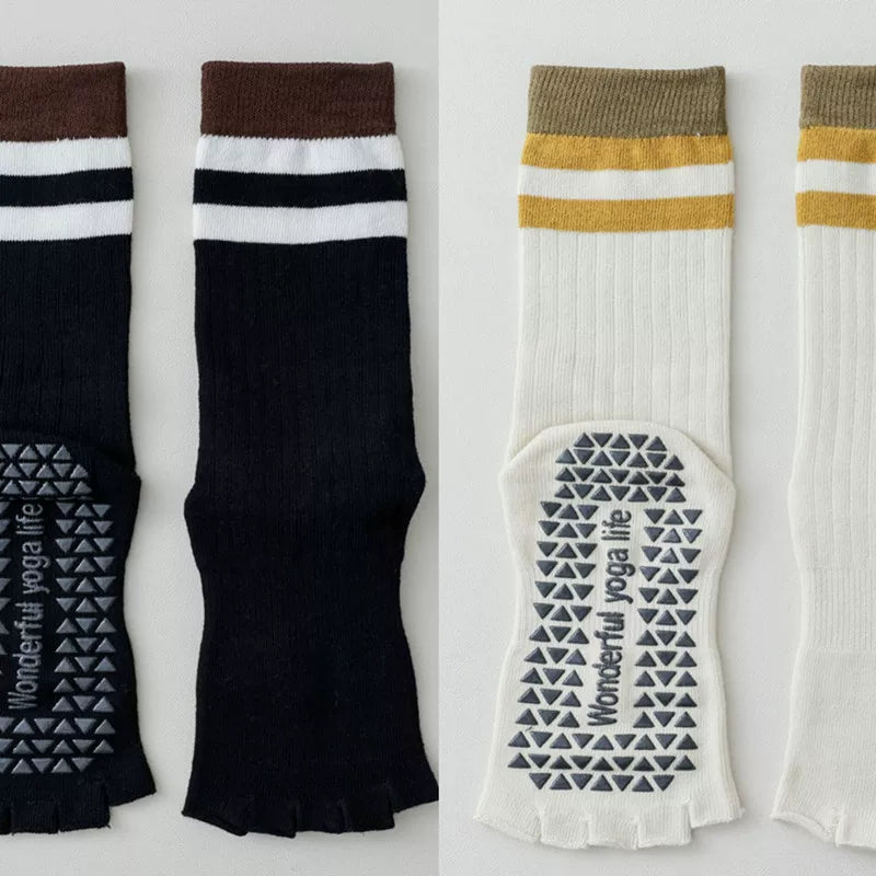 Findszx | Women’s Open-Toe Mid-Calf Five-Toe Yoga Socks with Grip for Pilates, Dance & Indoor Fitness