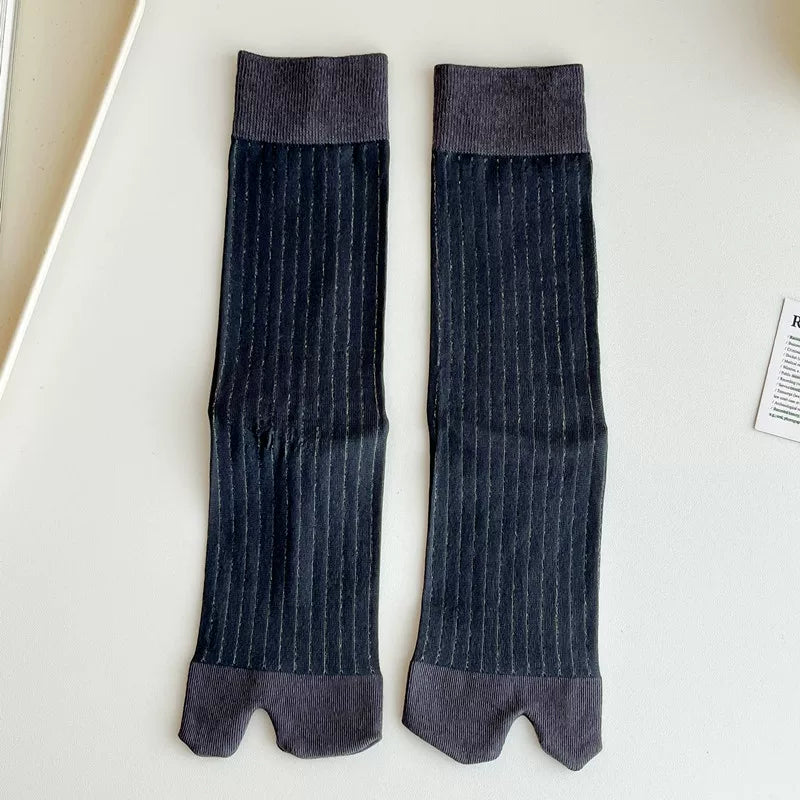 Findszx | Women’s Two-Toe Mid-Calf Socks with Vertical Stripe Detail for Spring & Summer Wear