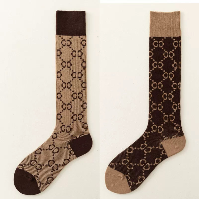 Findszx | Women’s Letter-Detail Calf Cotton Socks with Double-Knit Texture for Autumn & Winter Wear
