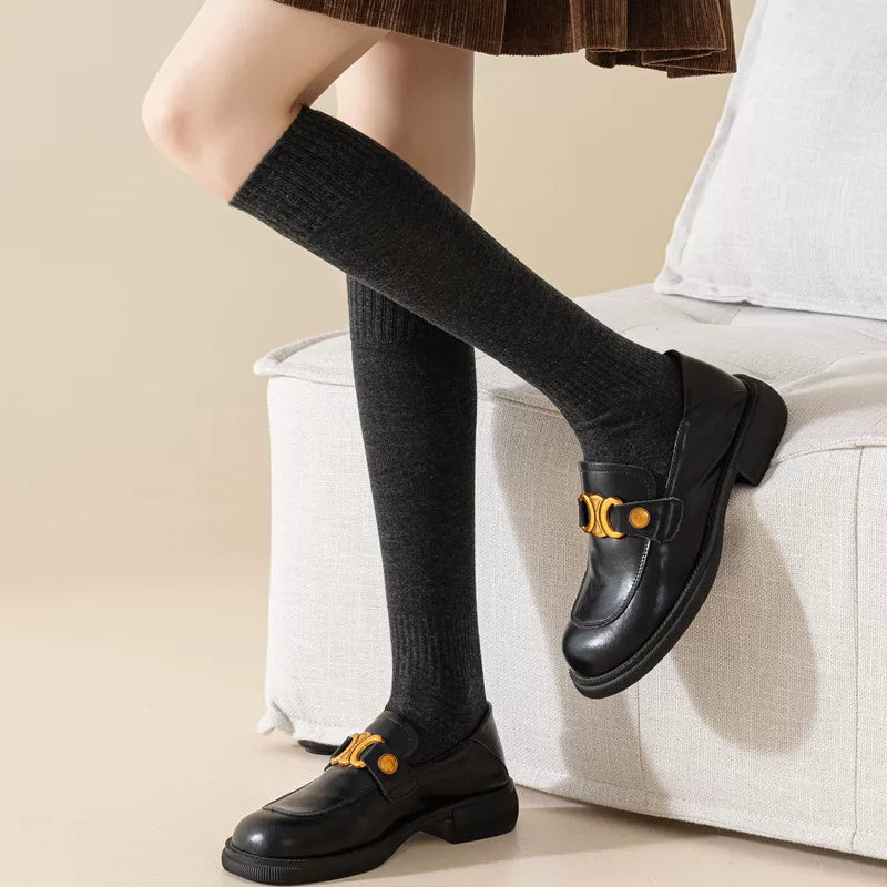 Findszx | Women’s Wool-Blend Long Calf Socks in Solid Colors for Autumn & Winter Wear