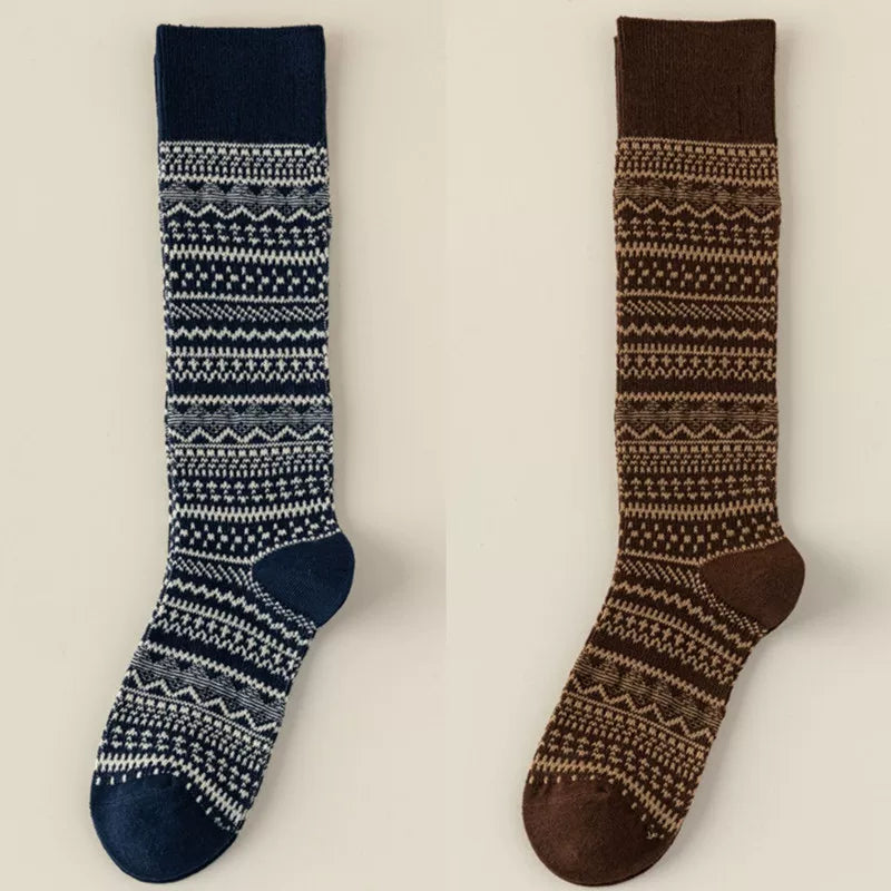 Findszx | Women’s Retro-Inspired High Cotton Socks with Double-Knit Design for Autumn & Winter Wear