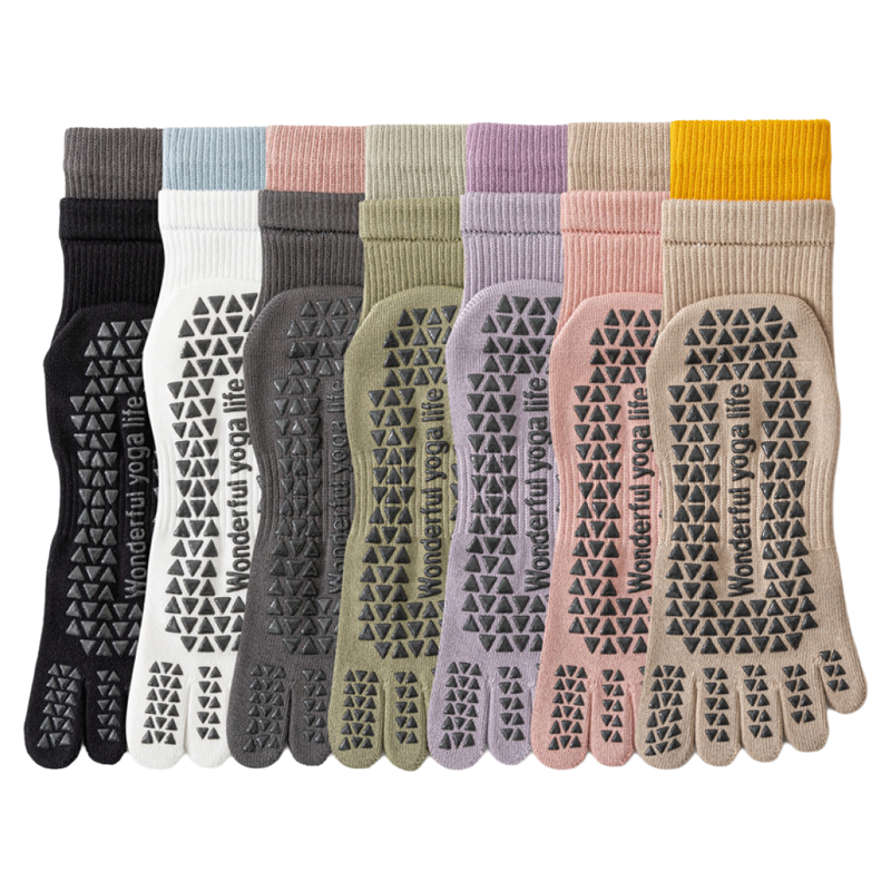 Findszx | Women’s Double-Cuff Mid-Calf Five-Toe Yoga Socks with Grip for Pilates & Indoor Fitness