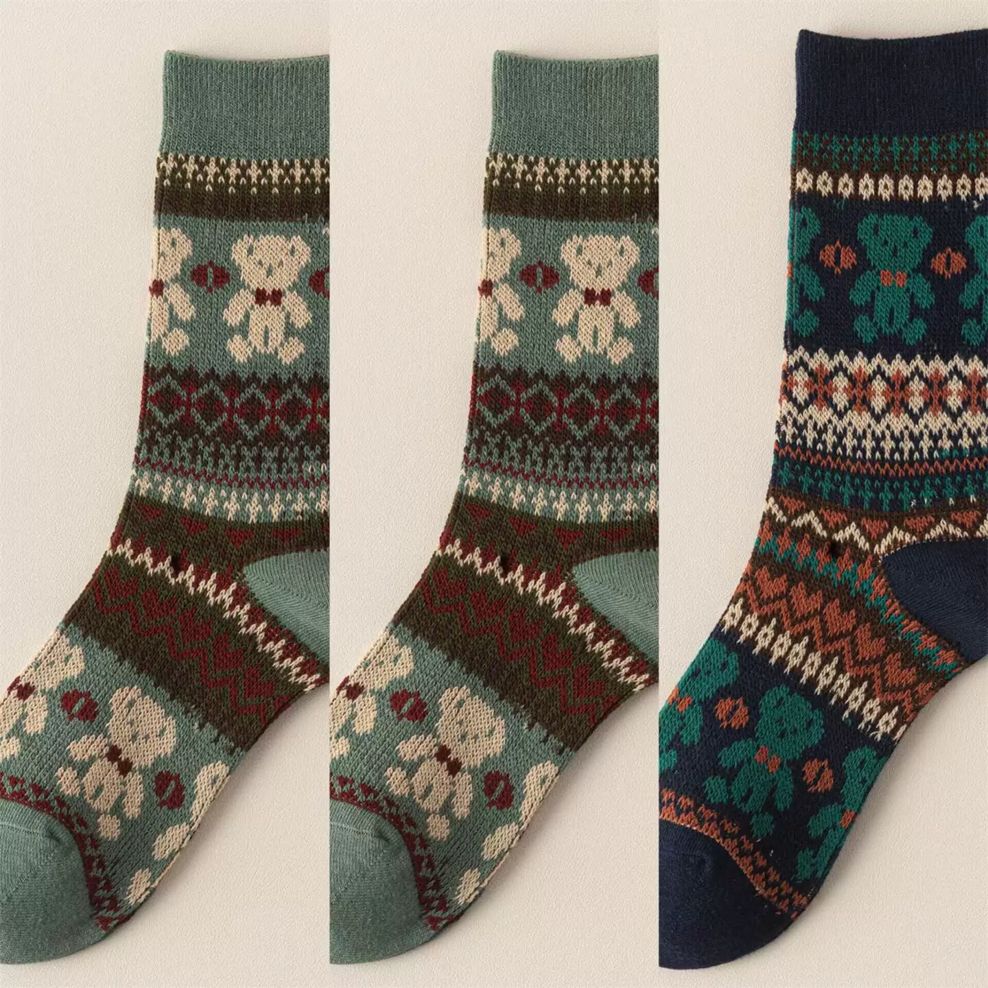 Findszx | Double-Knit Mid-Calf Cotton Socks for Women, Reversible Style, Autumn & Winter Everyday Wear