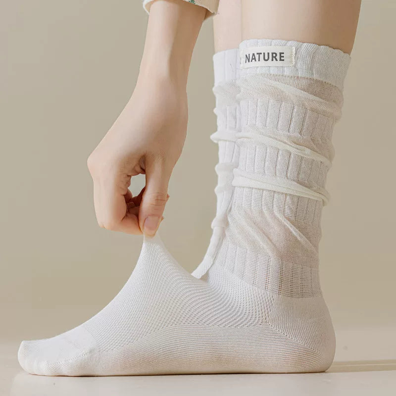 Findszx | Women’s Mid-High Calf Cotton Socks with Fabric Label Detail for Spring & Summer Wear