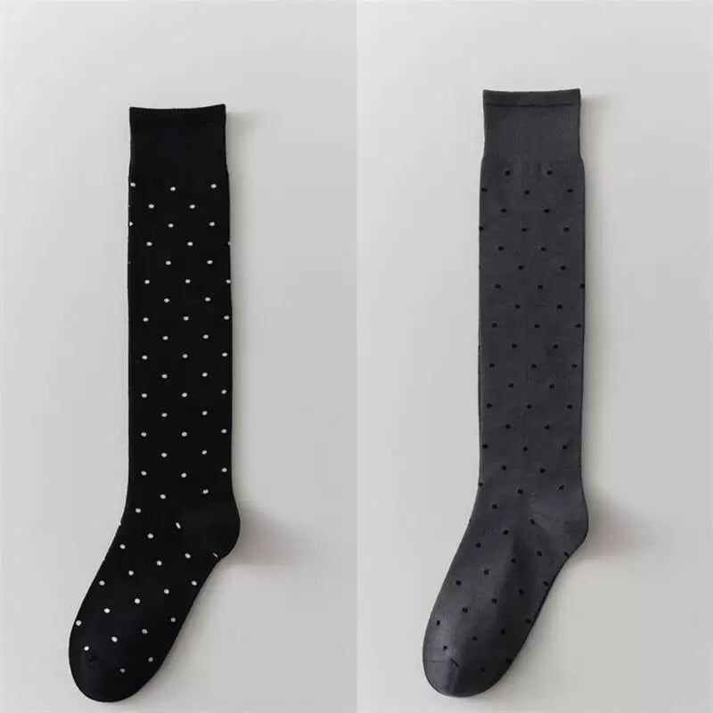 Findszx | Women’s Polka Dot Cotton Calf Socks with Light Pile Texture for Spring & Autumn Wear