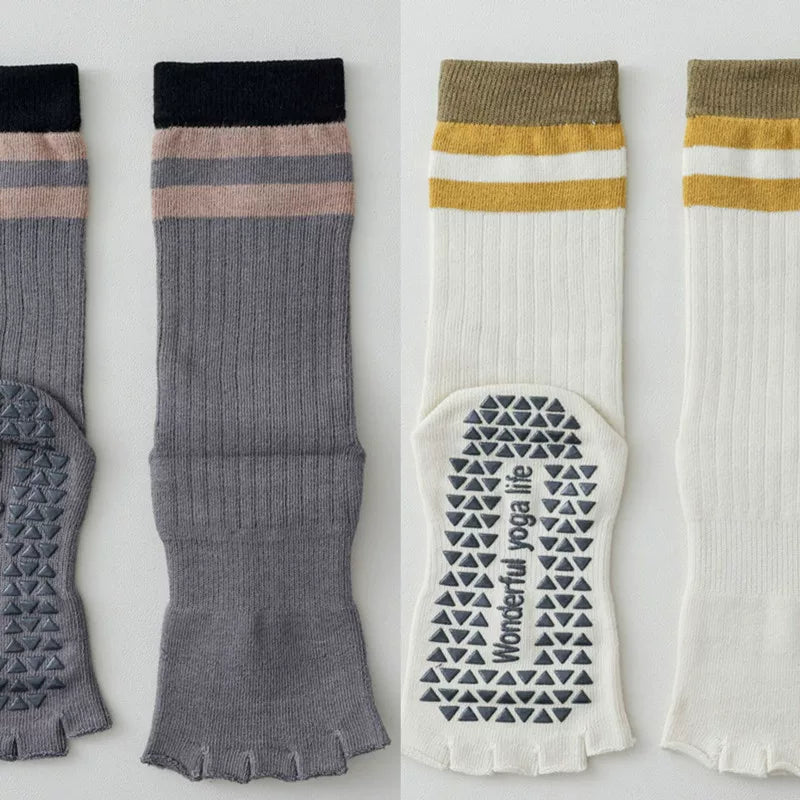 Findszx | Women’s Open-Toe Mid-Calf Five-Toe Yoga Socks with Grip for Pilates, Dance & Indoor Fitness