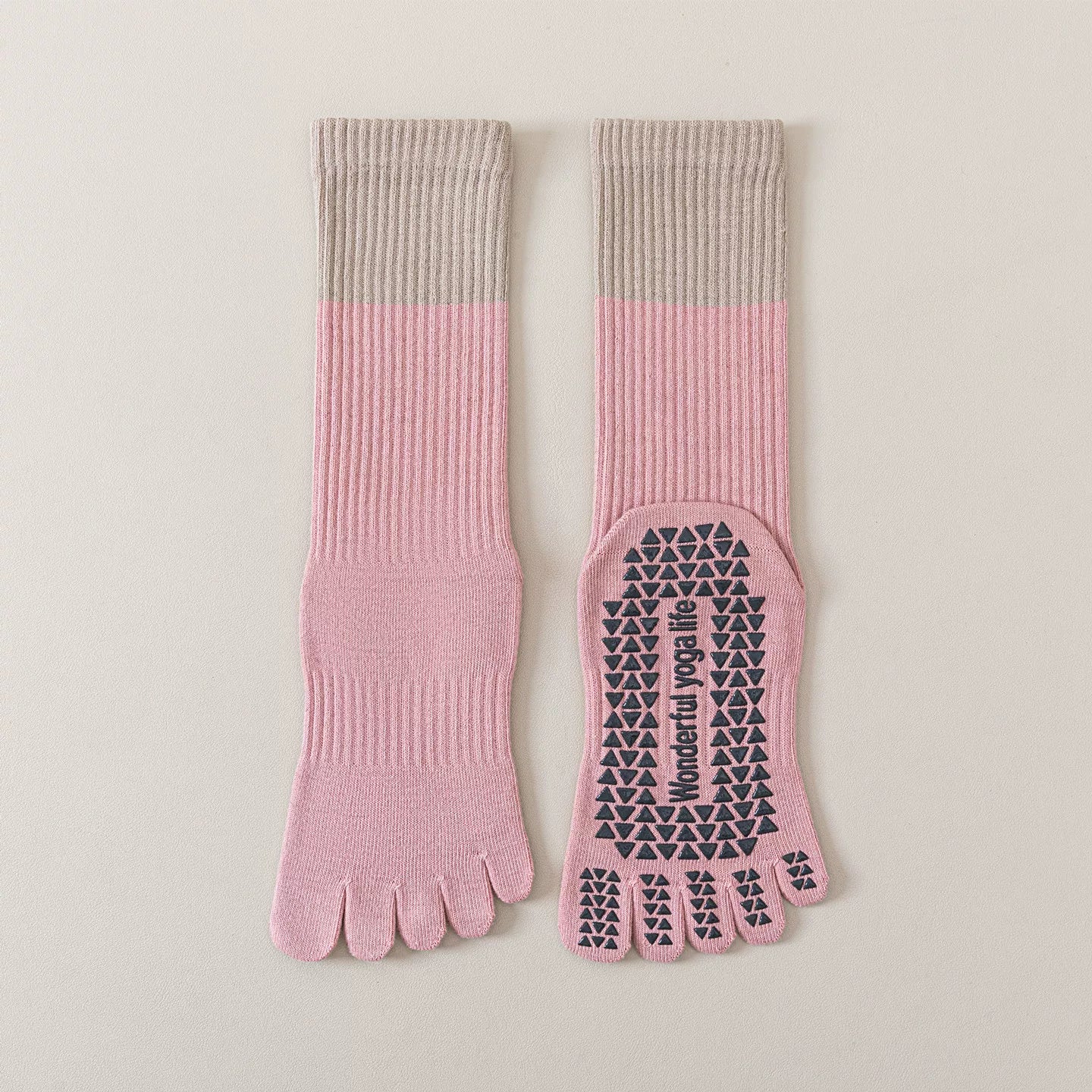 Findszx | Women’s Color-Block Mid-Calf Split-Toe Yoga Socks with Grip for Pilates & Indoor Fitness