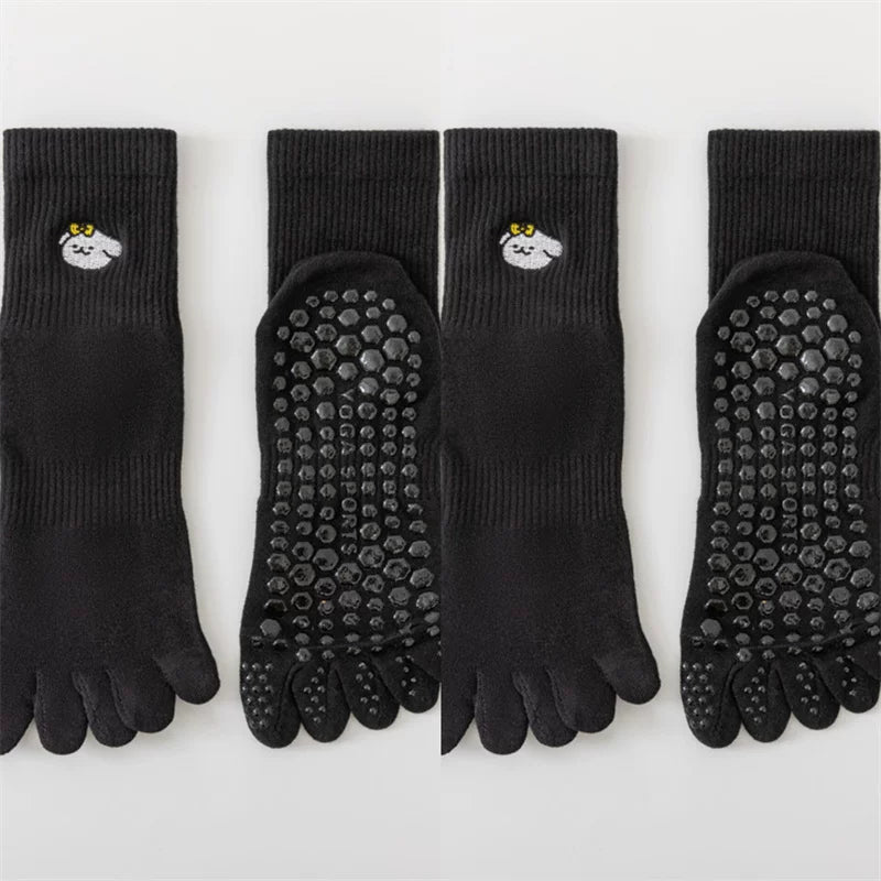 Findszx | Women’s Mid-Calf Five-Toe Cotton Yoga Socks with Grip for Pilates & Indoor Training
