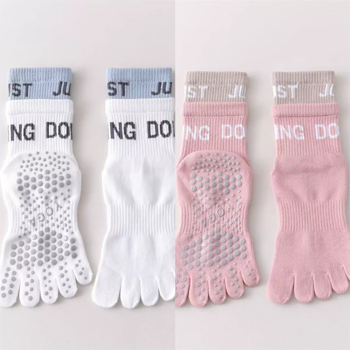 Findszx | Women’s Color-Block Mid-Calf Five-Toe Yoga Socks with Grip for Pilates & Indoor Fitness