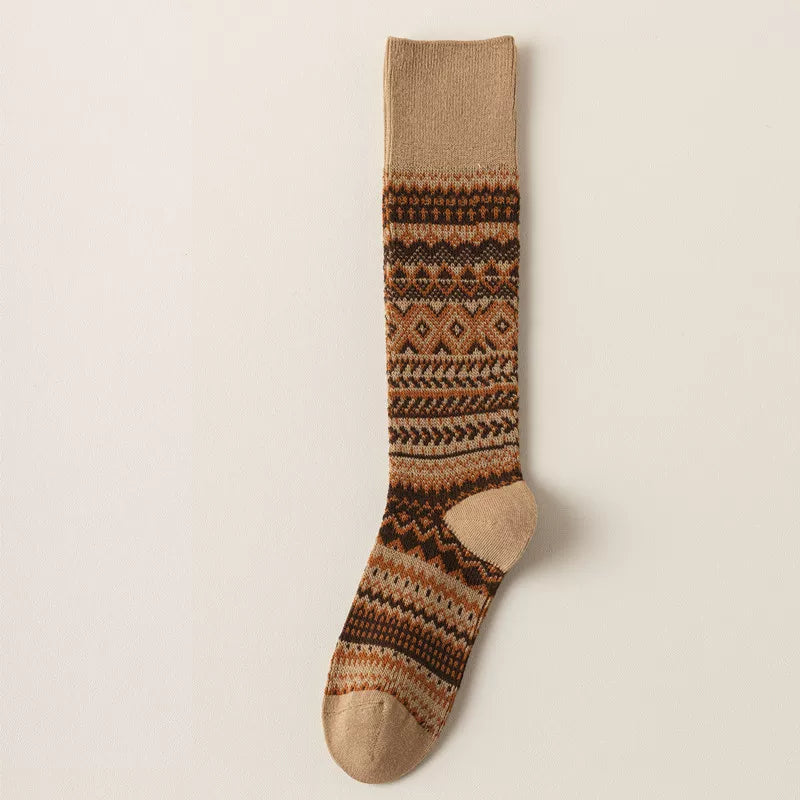 Findszx | Women’s Retro-Inspired High Cotton Socks with Double-Knit Design for Autumn & Winter Wear