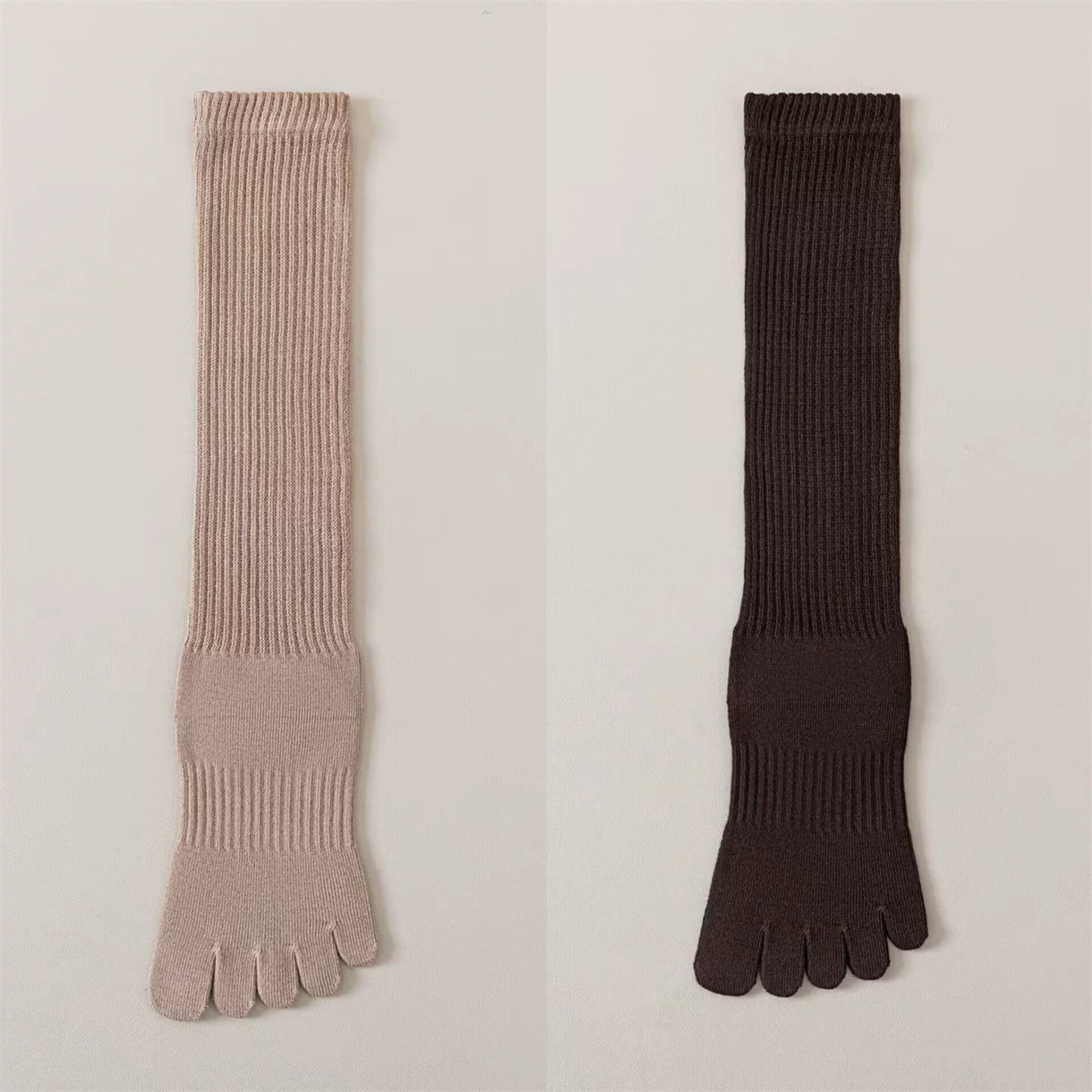 Findszx | Women’s Split-Toe Long Calf Socks in Warm Neutral Tones for Spring & Autumn Styling