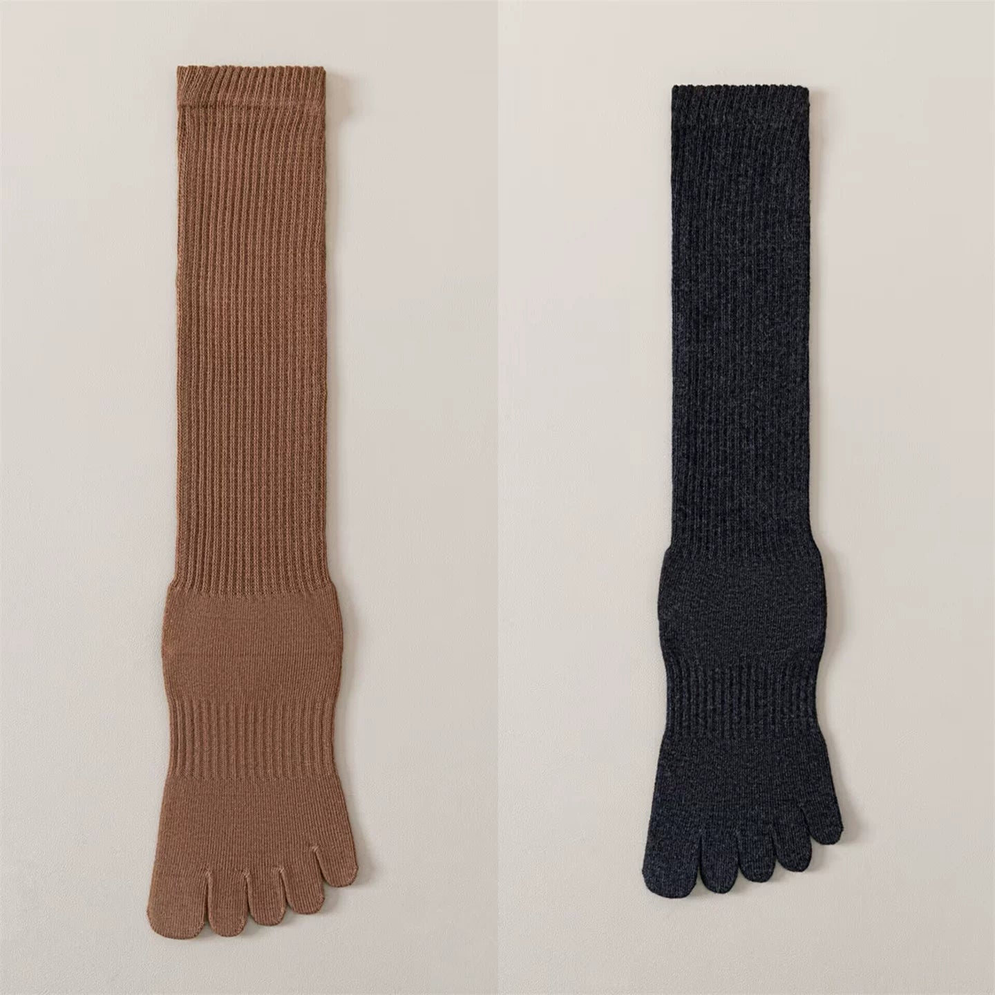 Findszx | Women’s Split-Toe Long Calf Socks in Warm Neutral Tones for Spring & Autumn Styling