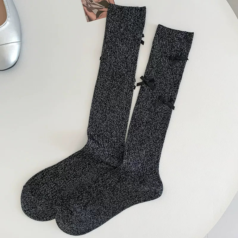 Findszx | Women’s Ballet-Inspired Calf Socks with Bow Detail and Sheer Finish for Spring & Summer Wear