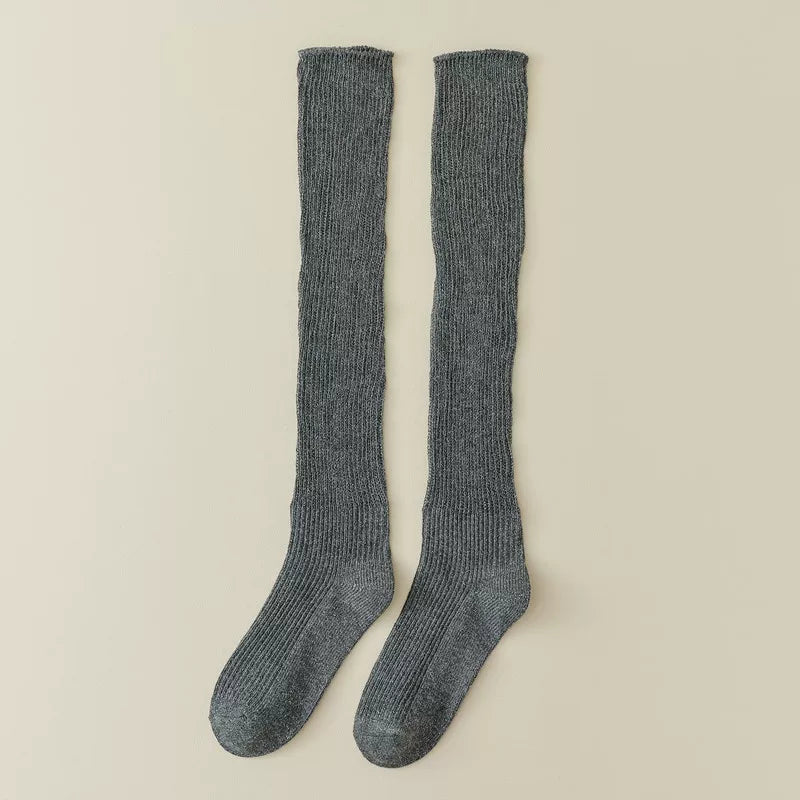 Findszx | Women’s Knee-High Pile Cotton Socks with Vertical Stripe Design for Spring & Autumn Wear
