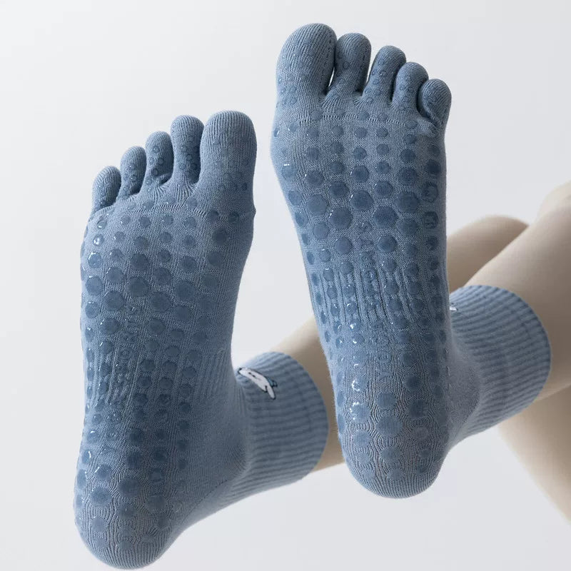 Findszx | Women’s Mid-Calf Five-Toe Cotton Yoga Socks with Grip for Pilates & Indoor Training