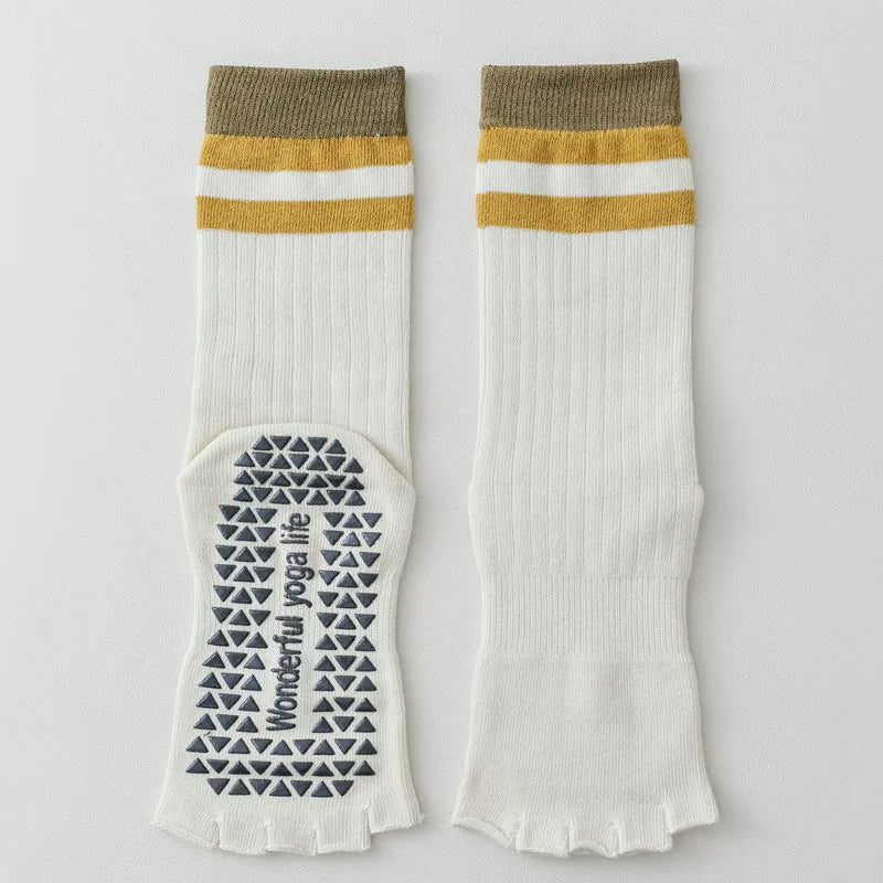 Findszx | Women’s Open-Toe Mid-Calf Five-Toe Yoga Socks with Grip for Pilates, Dance & Indoor Fitness