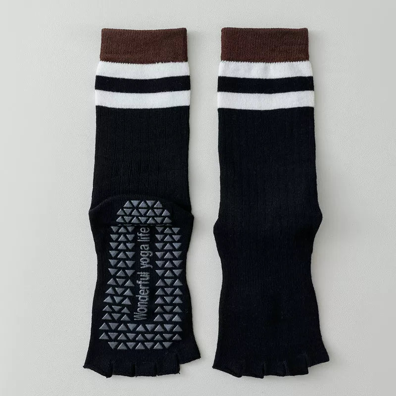 Findszx | Women’s Open-Toe Mid-Calf Five-Toe Yoga Socks with Grip for Pilates, Dance & Indoor Fitness