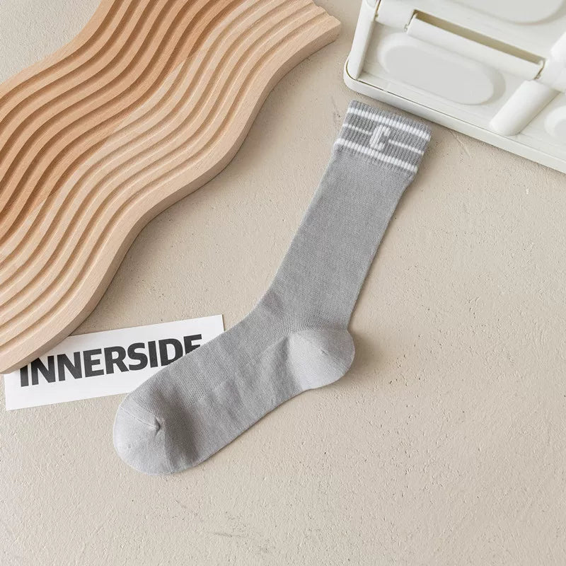 Findszx | Women’s Ultra-Light Mid-Calf Mesh Cotton Socks with Letter Detail for Spring & Summer Wear
