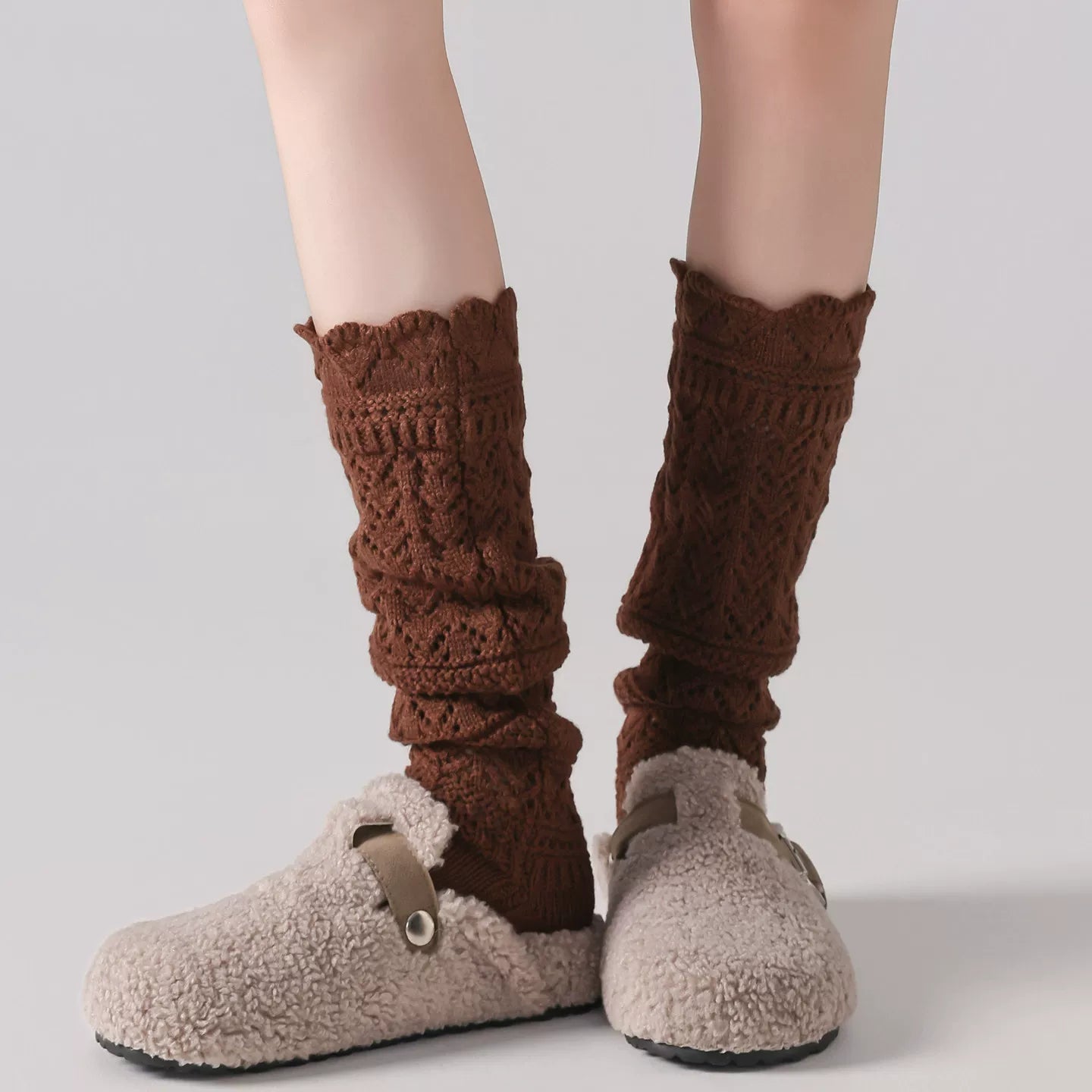Findszx | Women’s Retro Wool-Blend Lace Calf Socks with Open-Knit Texture for Autumn & Winter Wear