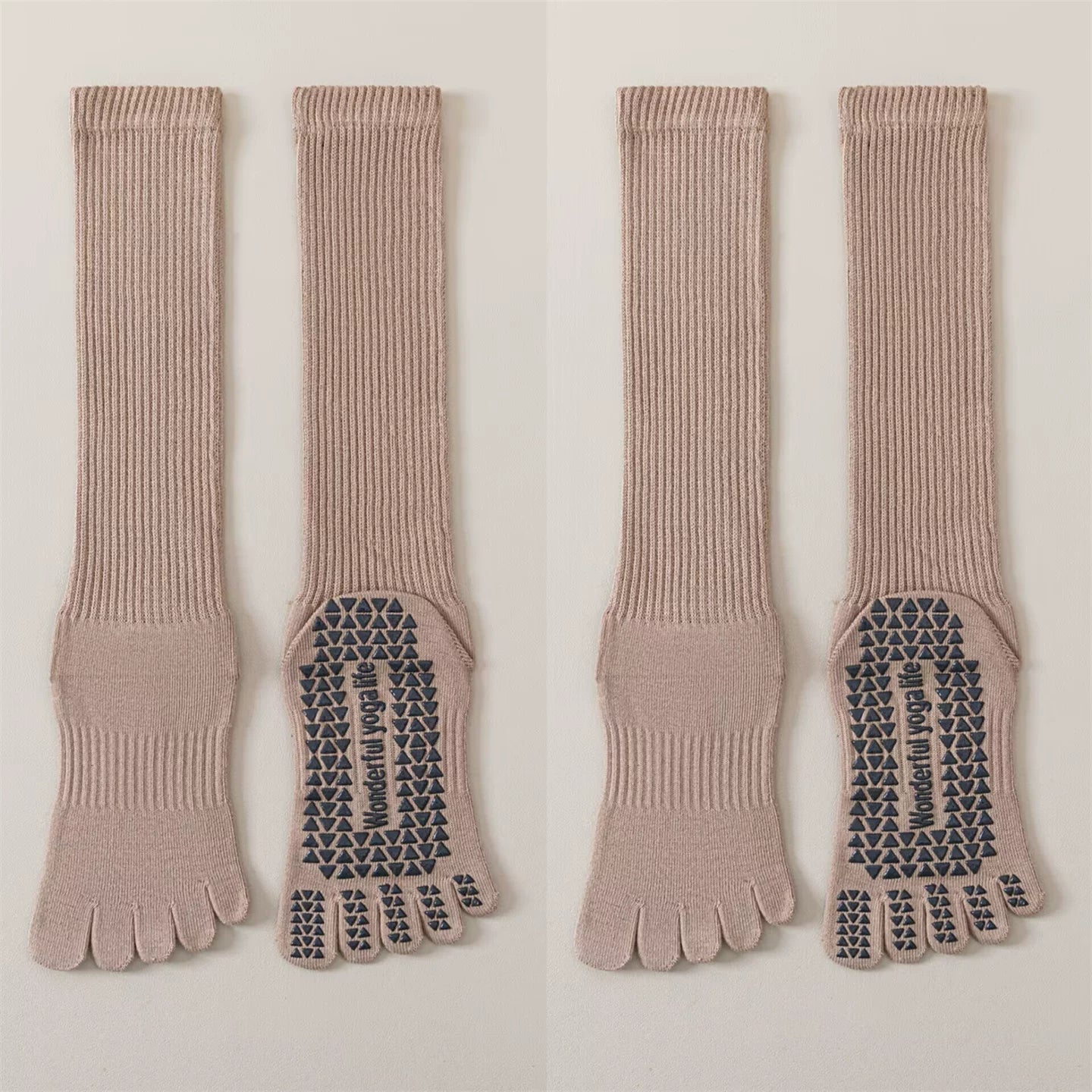 Findszx | Five-Toe Calf Socks in Warm Neutral Tones, Lightweight Design for Yoga & Pilates Wear