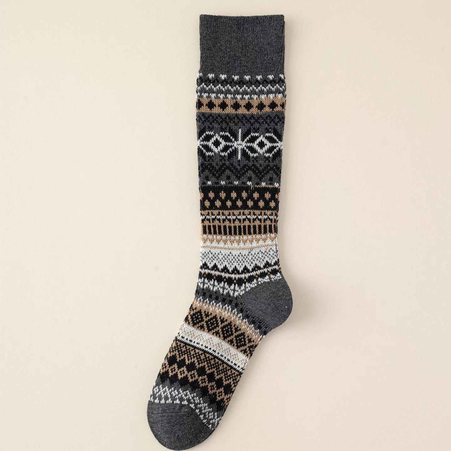 Findszx | Women’s Double-Knit Calf Cotton Socks in Warm Neutral Tones for Autumn & Winter Wear