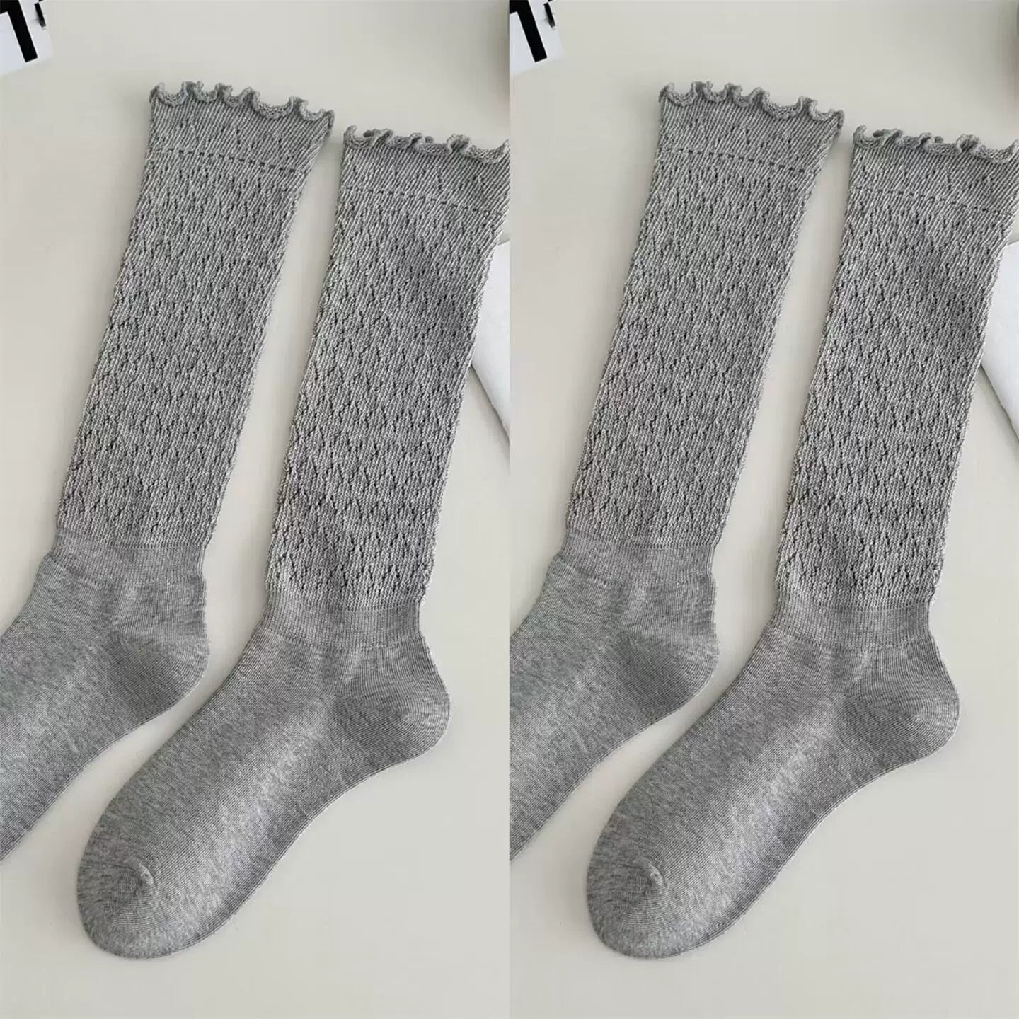 Findszx | Women’s Retro Knit Calf Socks with Lace Trim for Spring & Autumn Wear