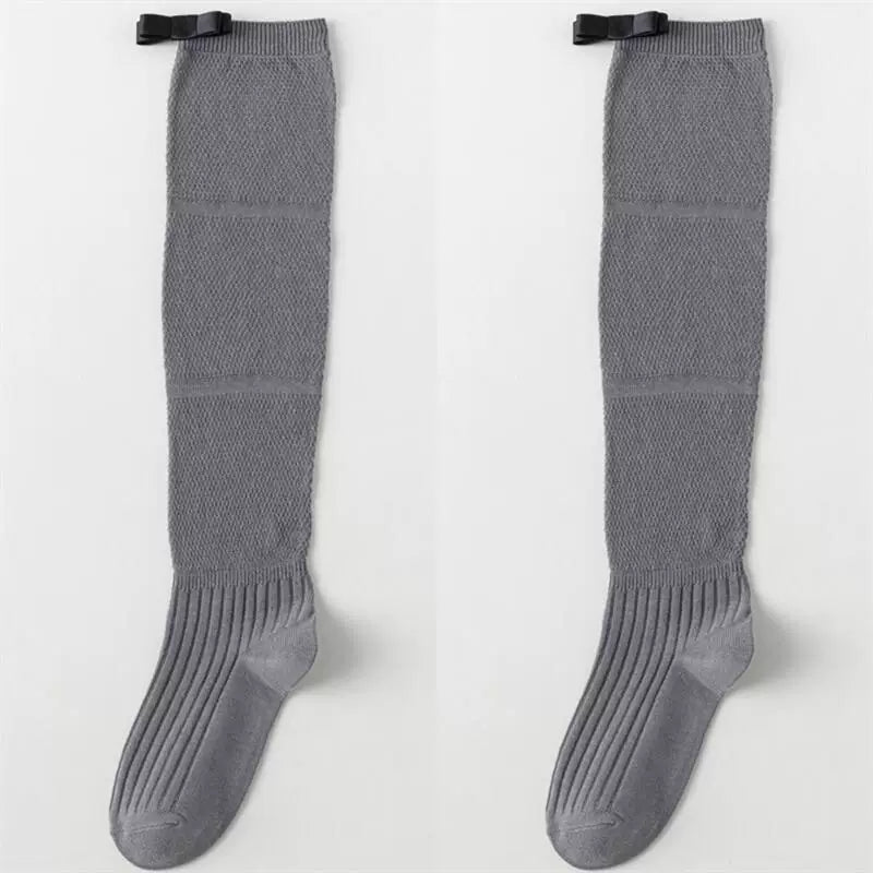 Findszx | Women’s Ballet-Inspired Long Calf Cotton Socks with Bow Detail and Sheer Mesh Texture