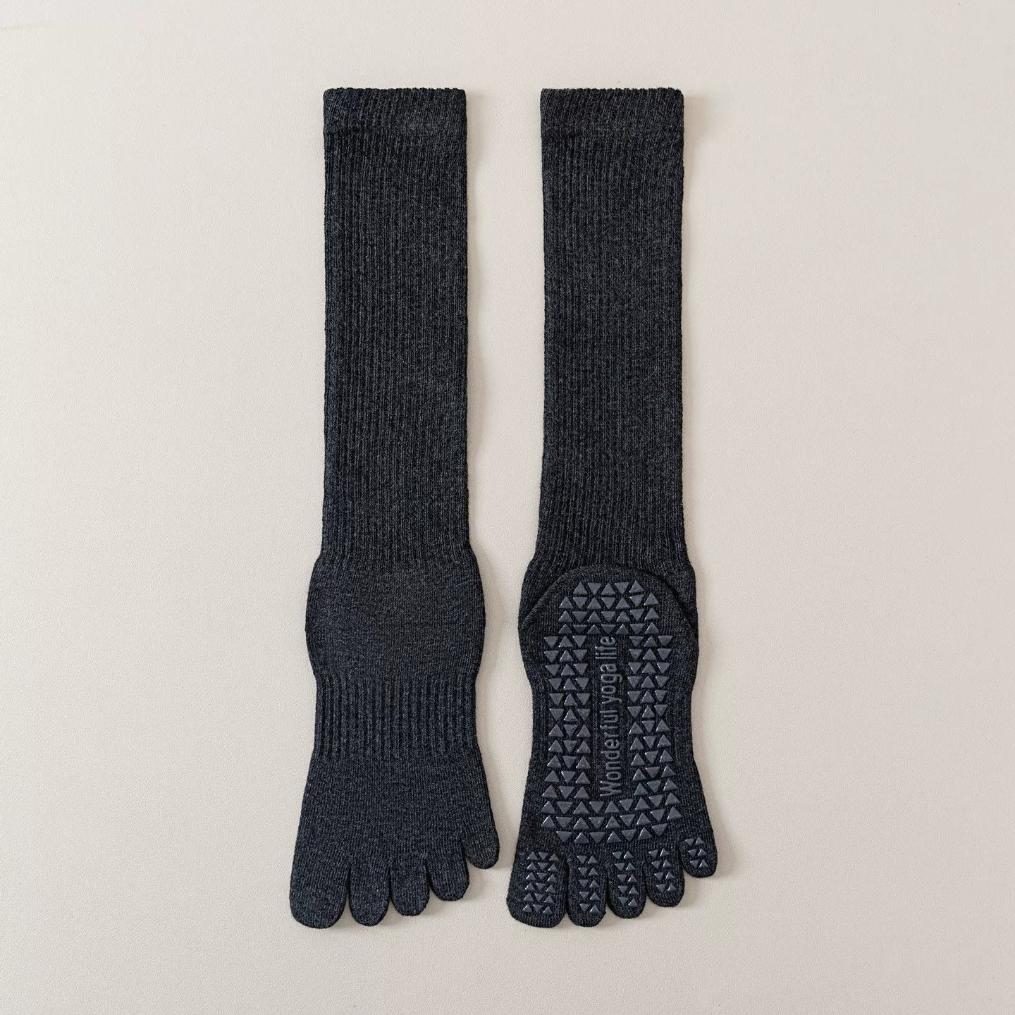 Findszx | Five-Toe Calf Socks in Warm Neutral Tones, Lightweight Design for Yoga & Pilates Wear