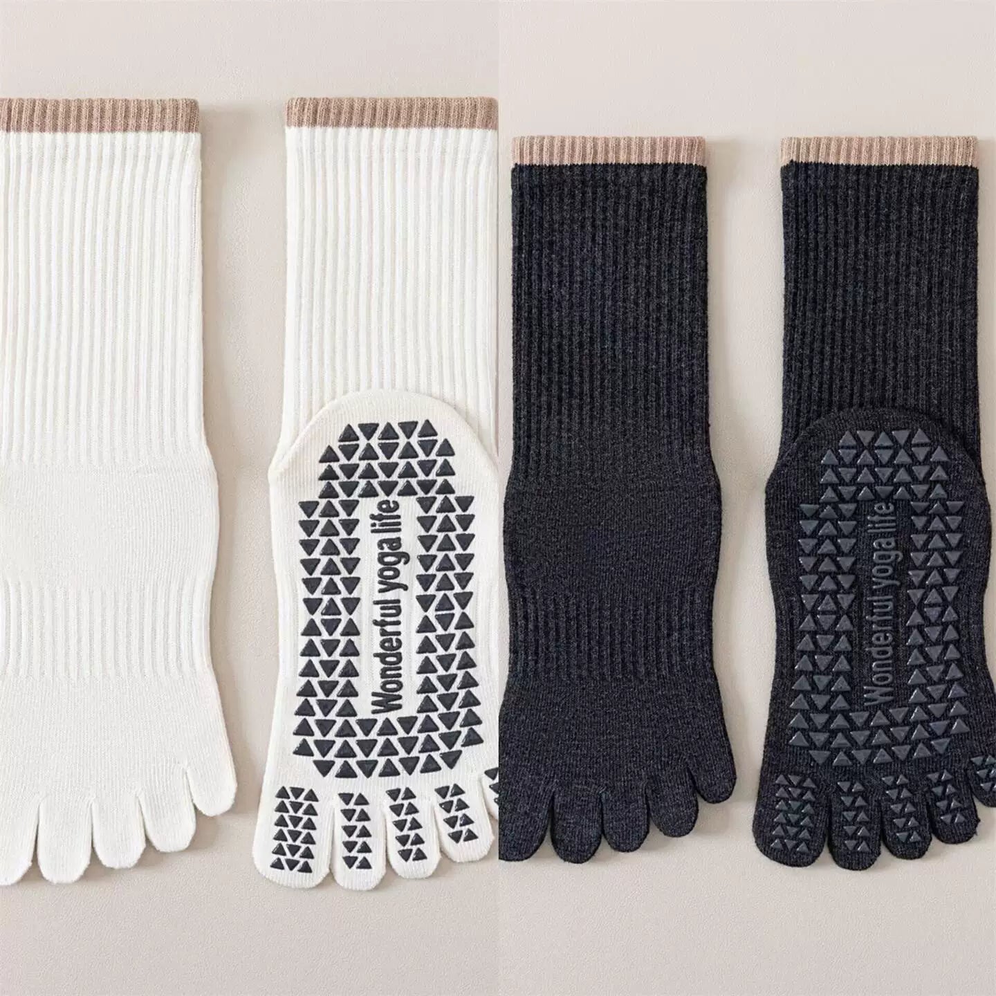 Findszx | Women’s Striped Five-Toe Yoga Socks with Grip for Pilates, Dance & Indoor Fitness