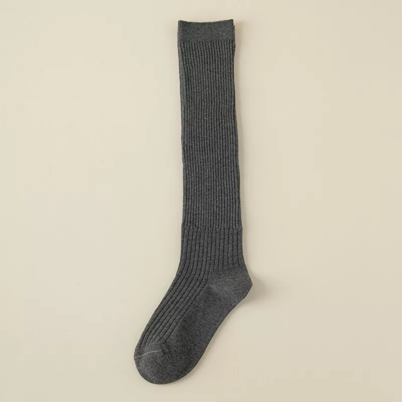 Findszx | Women’s White Long Calf Pile Socks with Vertical Stripe Texture for Spring & Summer Wear