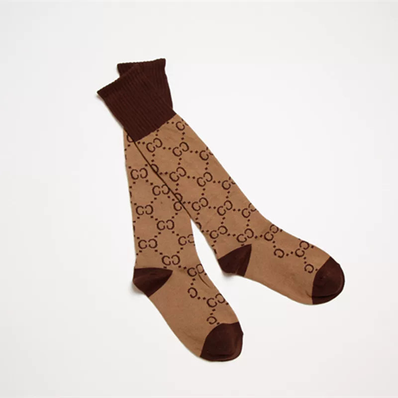 Alphabet Knee-High Socks Ins Trendy Brand Japanese Coffee-Colored Silver Onion Mid-Tube Women'S Bright Silk Mesh Red Socks Fashionable And Versatile Calf Socks