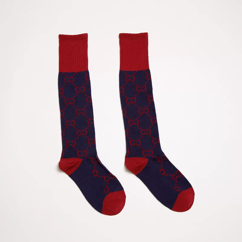 Alphabet Knee-High Socks Ins Trendy Brand Japanese Coffee-Colored Silver Onion Mid-Tube Women'S Bright Silk Mesh Red Socks Fashionable And Versatile Calf Socks